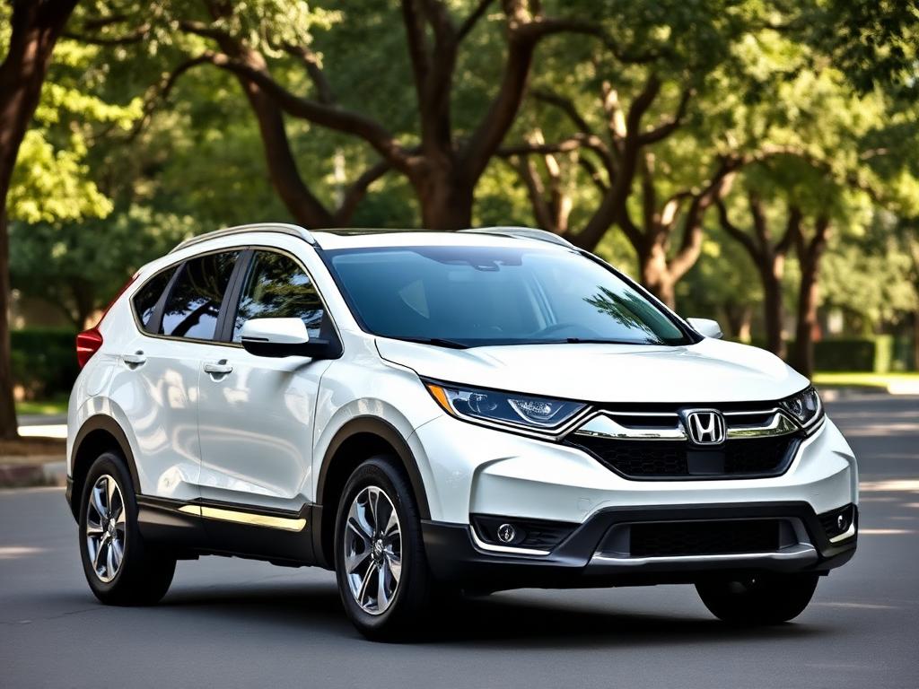 White Honda CR-V crossover parked on a shaded suburban street