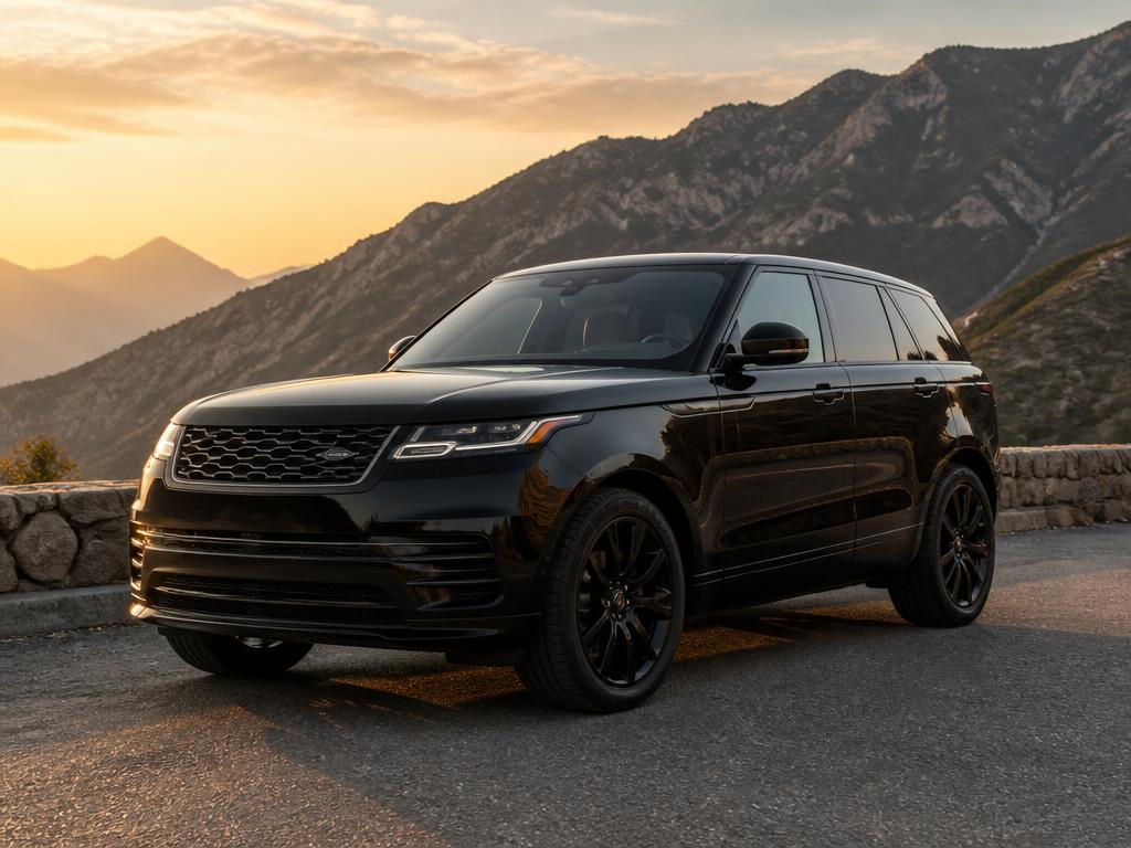 Black Range Rover Sport luxury SUV on a mountain resort road